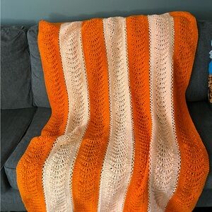 Knitted Orange and Peach Afghan